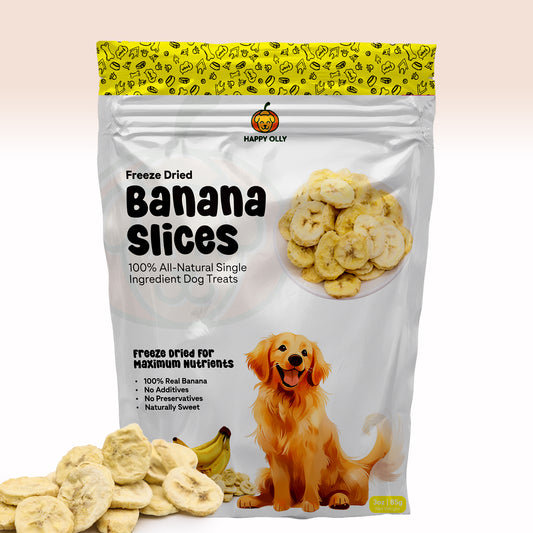 Freeze-Dried Banana Slices for Dogs | 100% Natural Single-Ingredient, Freeze Dried, Vegan Dog Treats | Grain-Free & Gluten-Free | Healthy, Digestive Support | 3 oz Bag